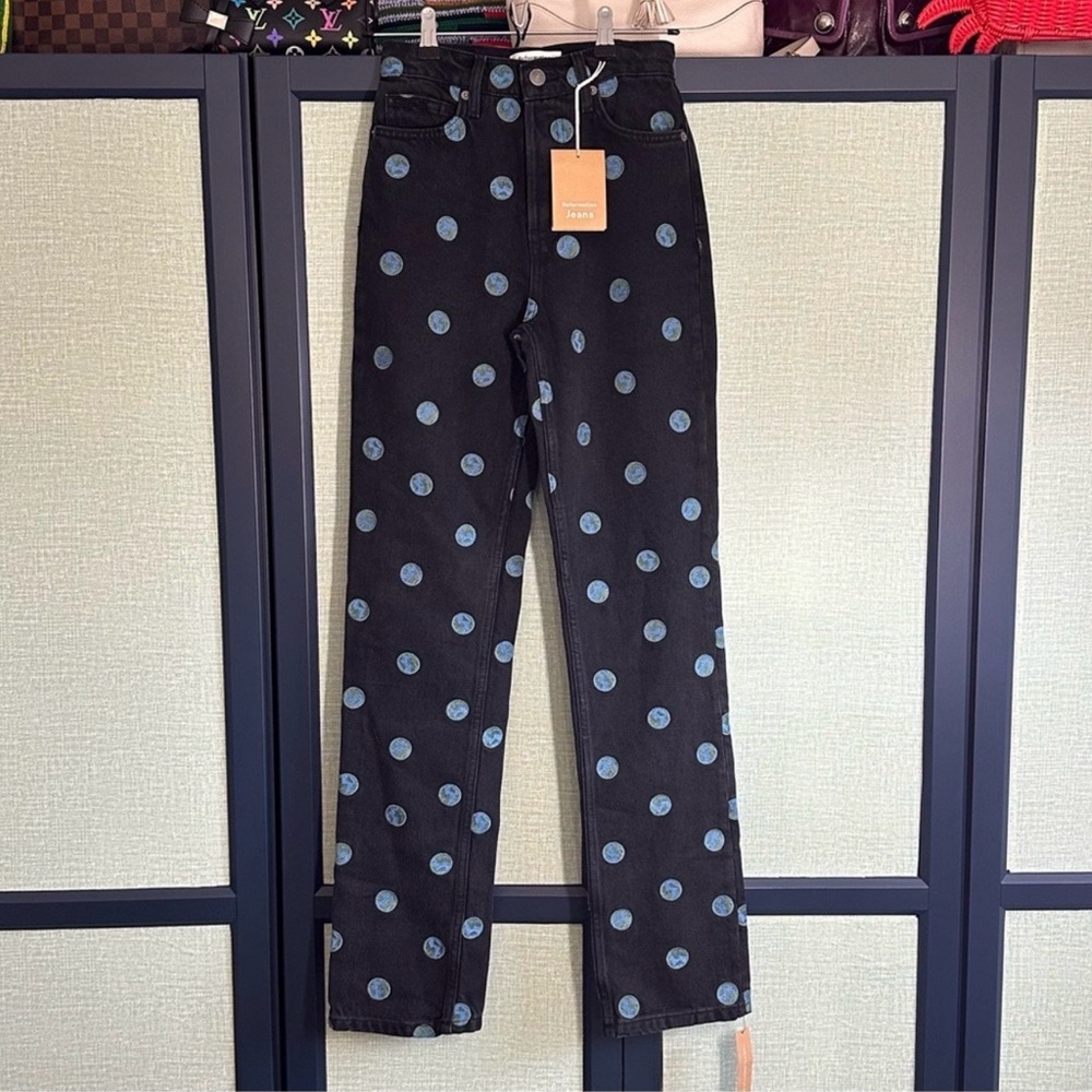 Reformation Earth 🌎 Embroidered High Rise Straight Jeans, NWT, Size 24 - Picture 3 of 7